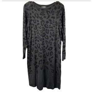 AGB Sweater Dress Womens Large All Over Leopard Print Ballet Neck‎ Charcoal